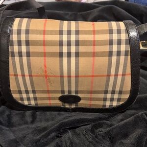 Burberry Beige Plaid Messenger Bag with Black Trim